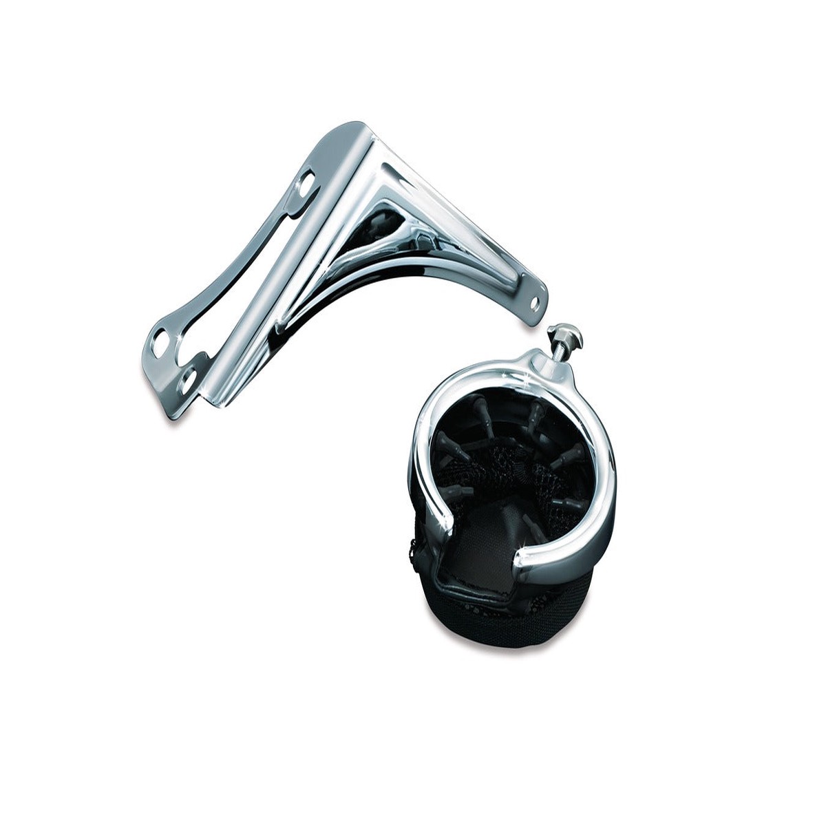 Kuryakyn Right Side Passenger Drink Holder with Mesh Basket for Harley - Chrome - 1482